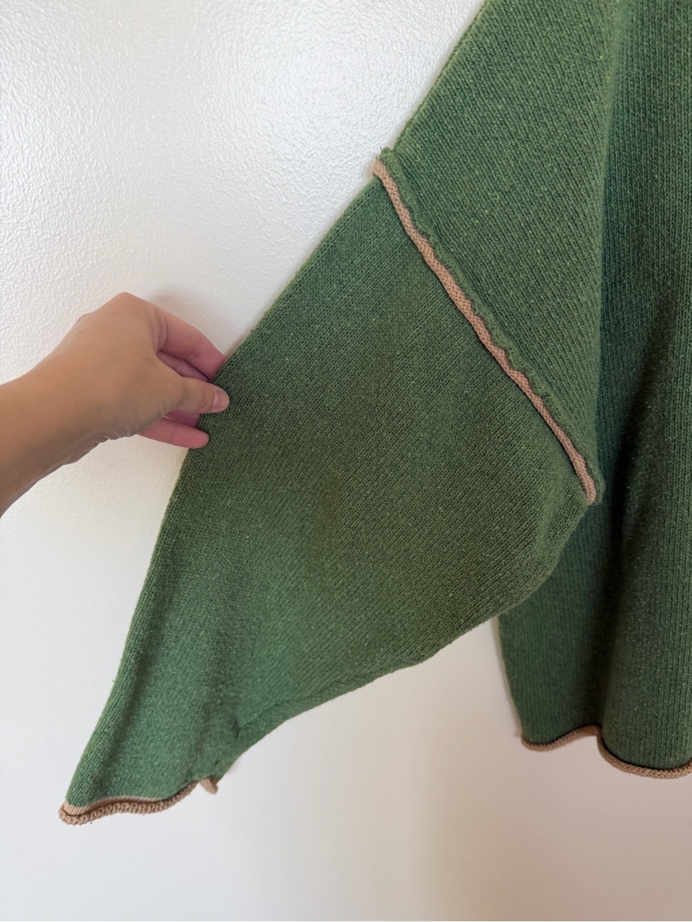 POL Green Oversized Knit Sweater with Tan Trim - Picture 2 of 5
